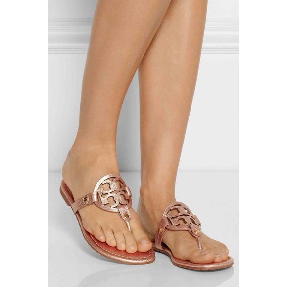 Tory Burch Shoes - Tory Burch Metallic Leather Rose Gold Sandal
